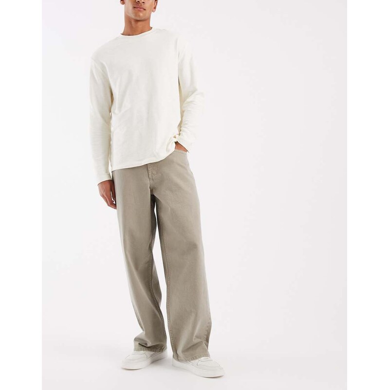 ASOS DESIGN baggy jeans in washed khaki-Green