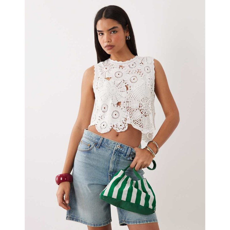Kiwi & Co cotton crochet flower vest top in white