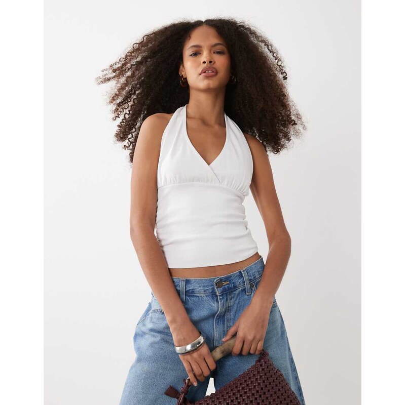 Mango Teen cross front sleeveless top in white