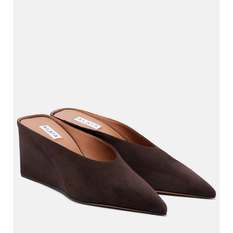 Alaia AlaÃ¯a Cube suede wedge mules