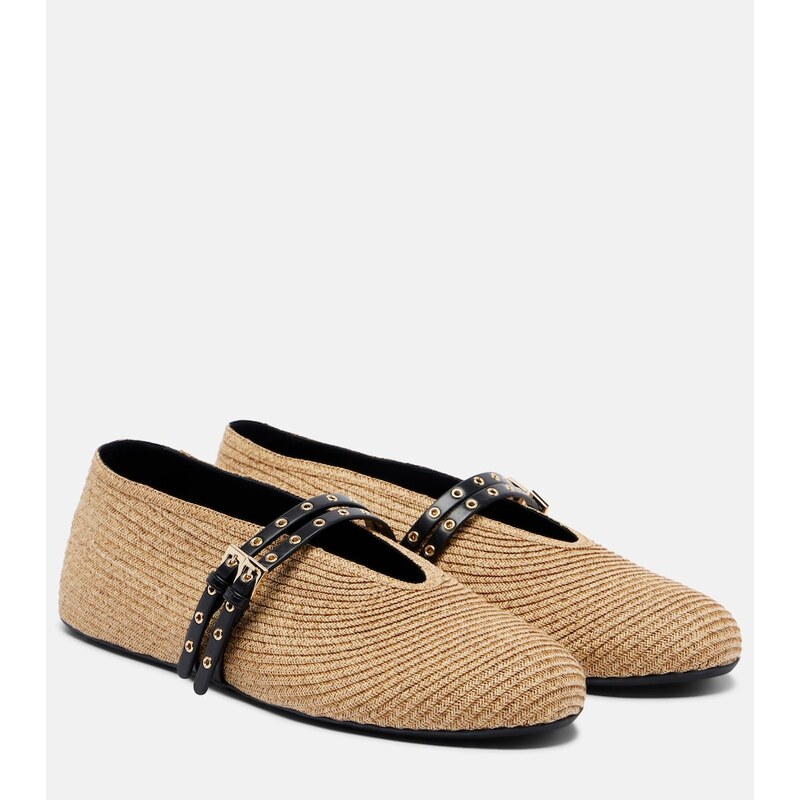 Alaia AlaÃ¯a Woven leather-trimmed ballet flats