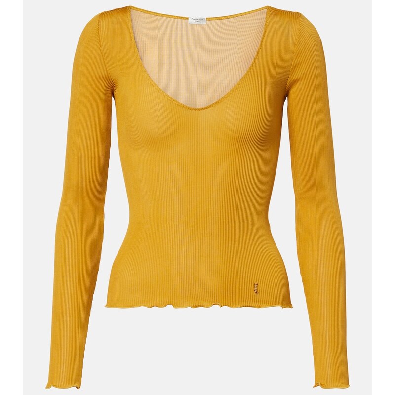 Saint Laurent Ribbed-knit silk top
