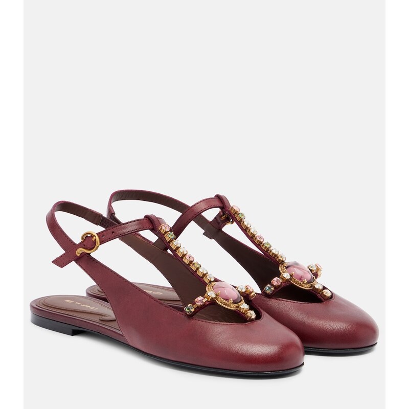 Etro Embellished leather slingback flats