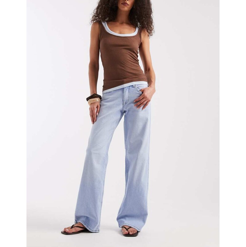 ONLY Judy low rise wide leg jeans in bright blue denim 115708638