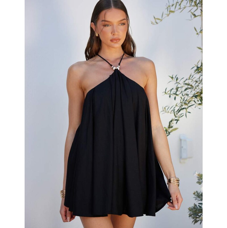 Noughts & Kisses cotton beaded strap detail open lace up back