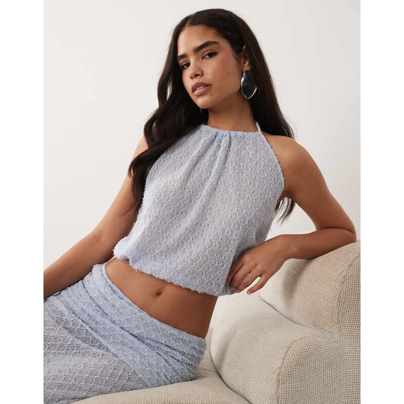 Noughts & Kisses knitted halterneck top co-ord in light blue 115740778
