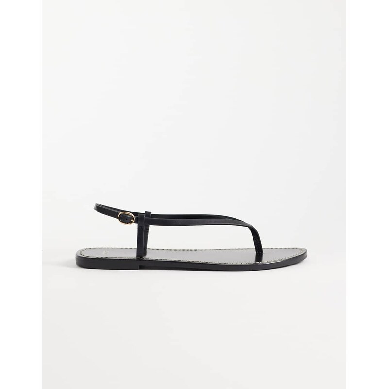 Mango 100% leather strappy flat sandal in black