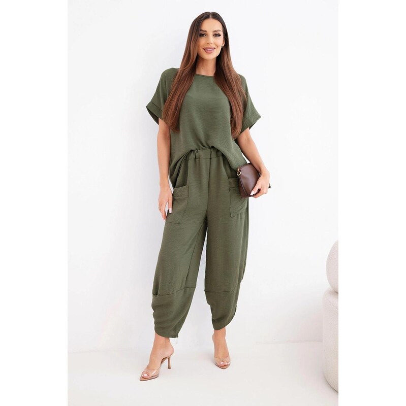 MladaModa Viskózová tepláková souprava model 5920 barva khaki 115709382
