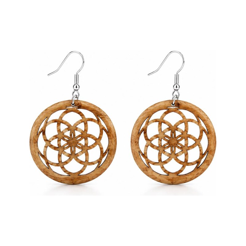 AMADEA Dřevěné náušnice kulaté - mandala, 3cm 50961083