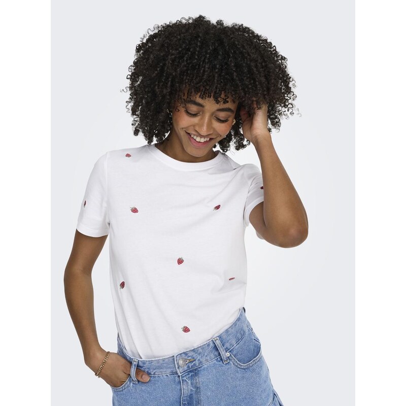 Dámské tričko bílé Only OnlKetty Life S/S O-Neck Top JRS Noos