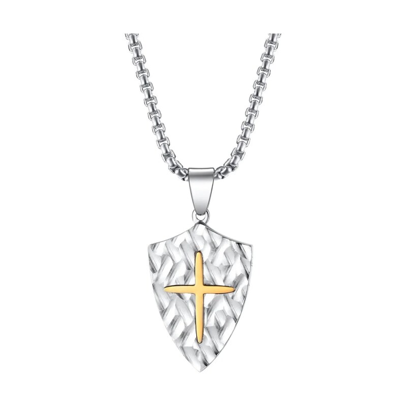 Impress Jewelry Přívěsek z chirurgické oceli Štít víry - Zlatý kříž 115711137