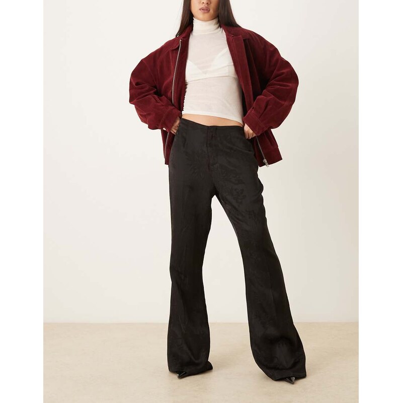 VRG GRL embroidered jacquard flared trousers in black 115711524