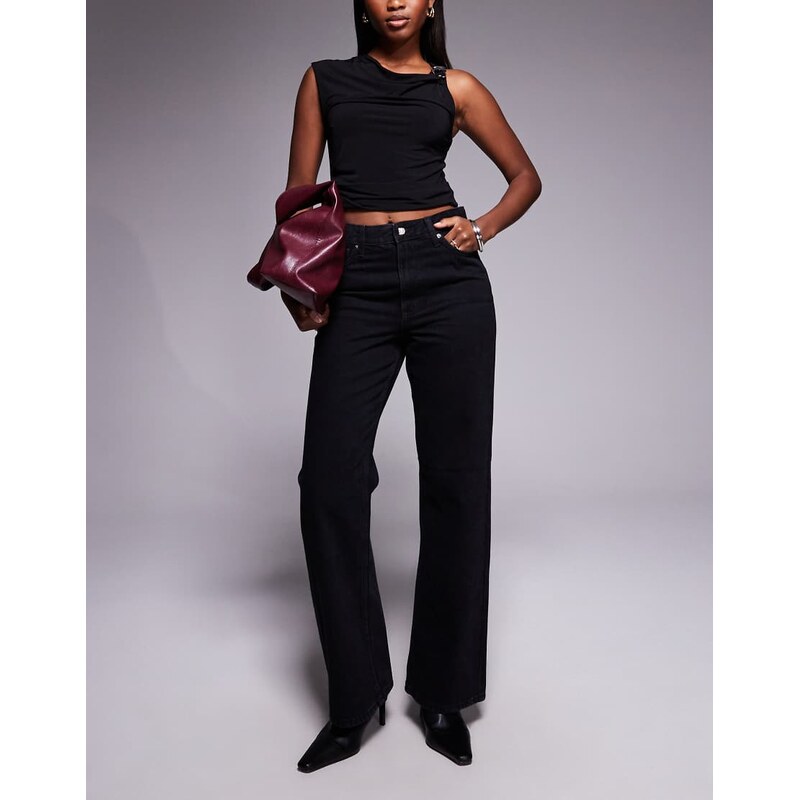 River Island relaxed straight leg jean in black 115711477