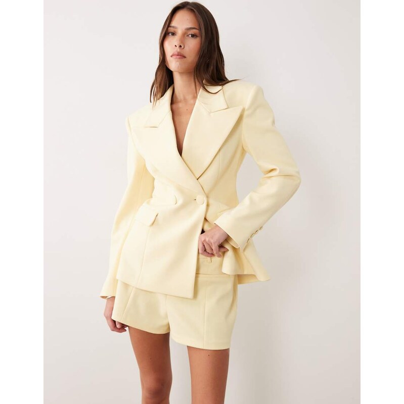 Wanderdoll Charlotte tailored front seam detail shorts co-ord in lemon 115711896