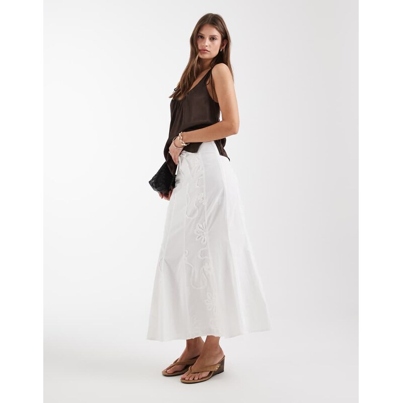 Laagam lila mid rise flare midaxi boho skirt in white 115711905