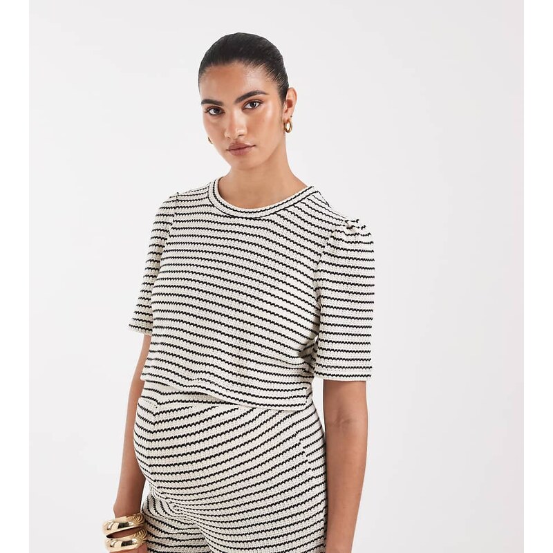 Vero Moda Maternity jersey crochet short sleeve boxy t-shirt co-ord in 115711964