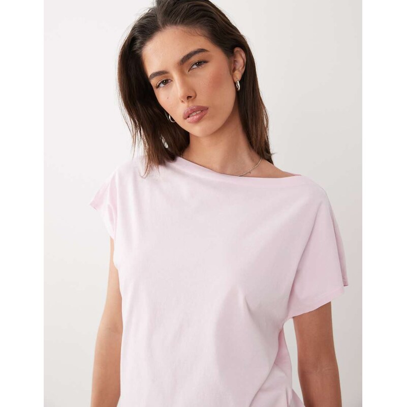 ARKET pure cotton short sleeve asymmetric top in light pink 115711975