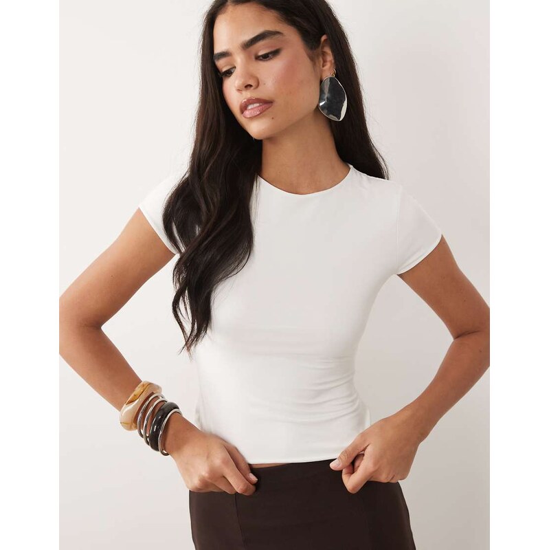 Missyempire double sculpted slinky cap sleeve baby tee in white 115712031