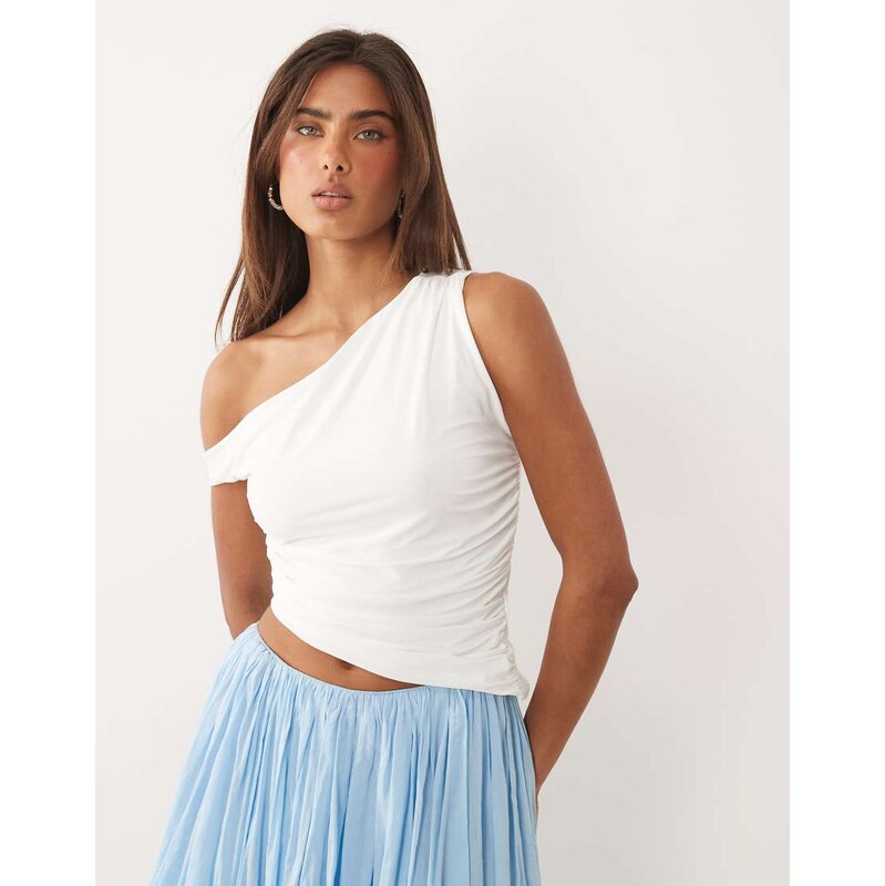 Missyempire double sculpted slinky asymmetric off shoulder top