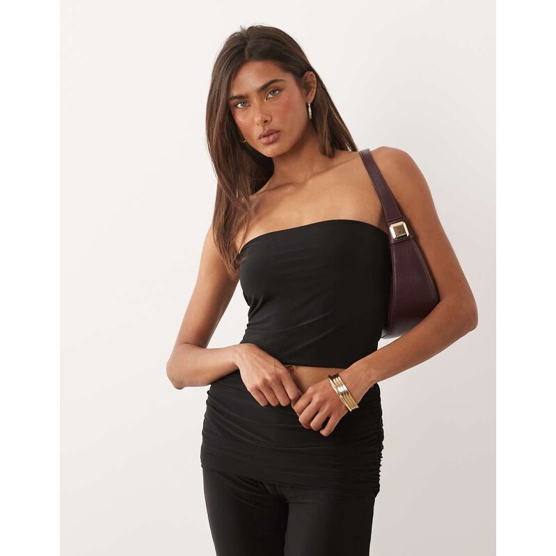 Missyempire double sculpted slinky bandeau top co-ord in black 115712027