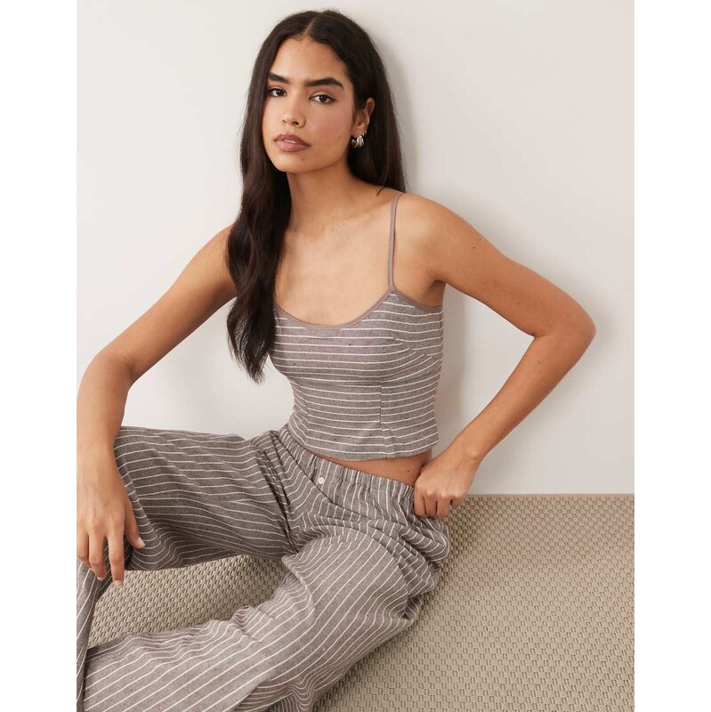 Missyempire cotton rich scoop neck cami top co-ord in brown stripe 115712046