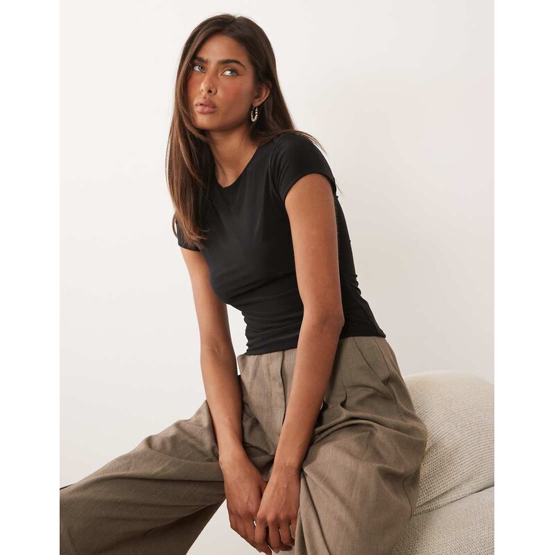 Missyempire double sculpted slinky cap sleeve baby tee in black 115712048