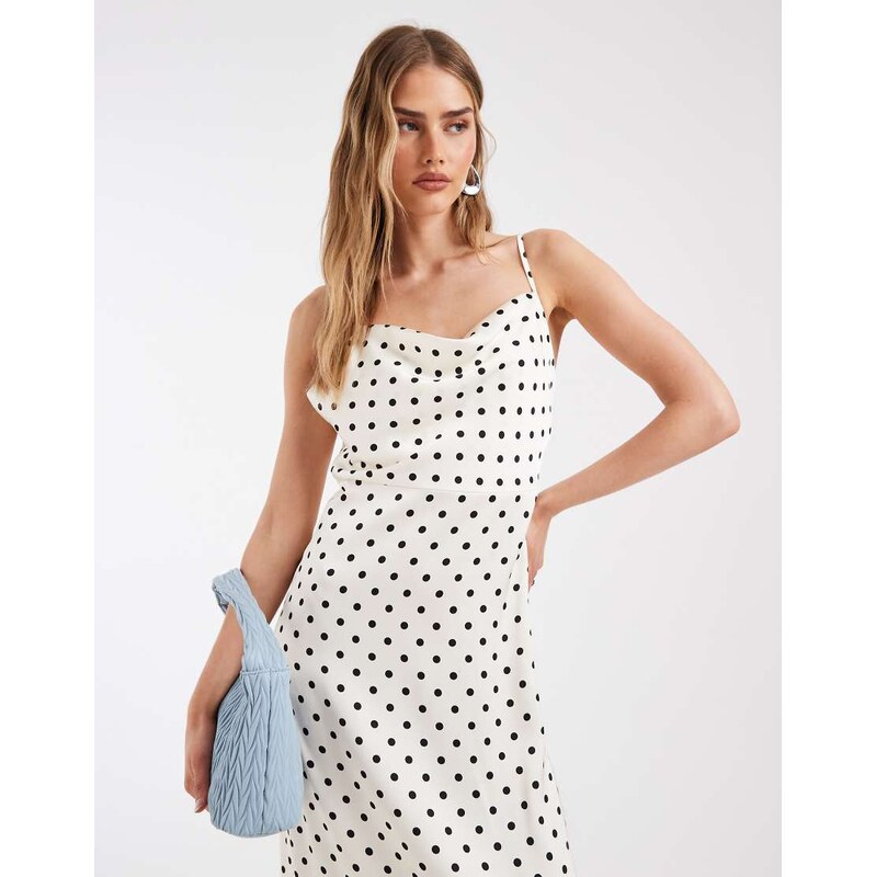 ONLY satin maxi dress in white polka dot