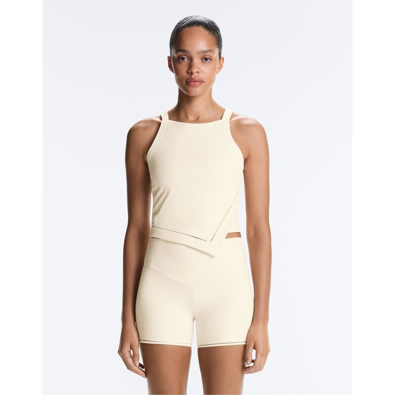 OYSHO Comfortlux halter neck hemstitch tank top in ivory ecru-Neutral 115712095