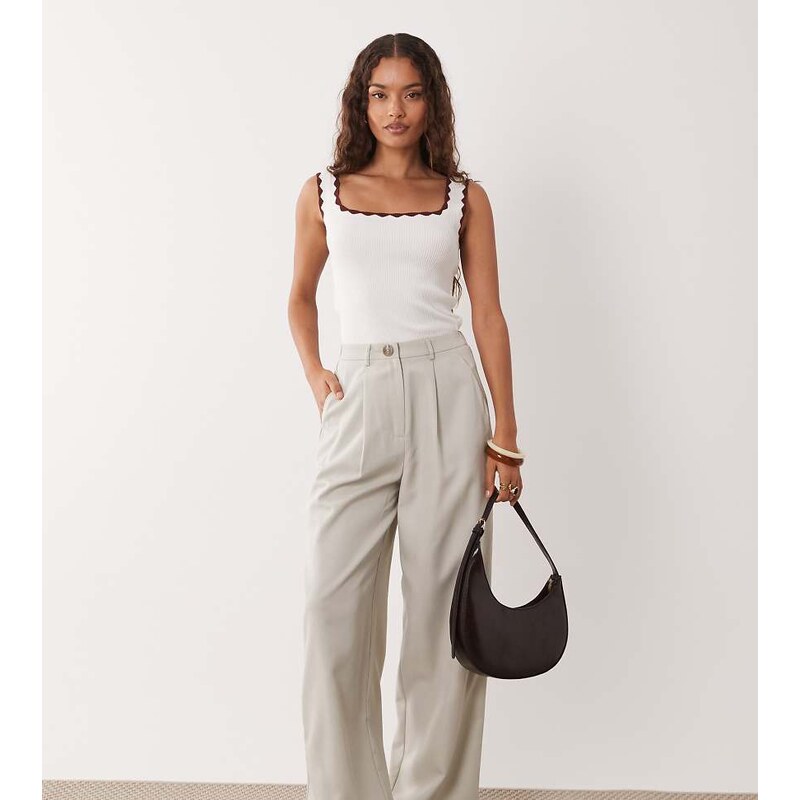Miss Selfridge Petite tailored wide leg trouser in light grey
