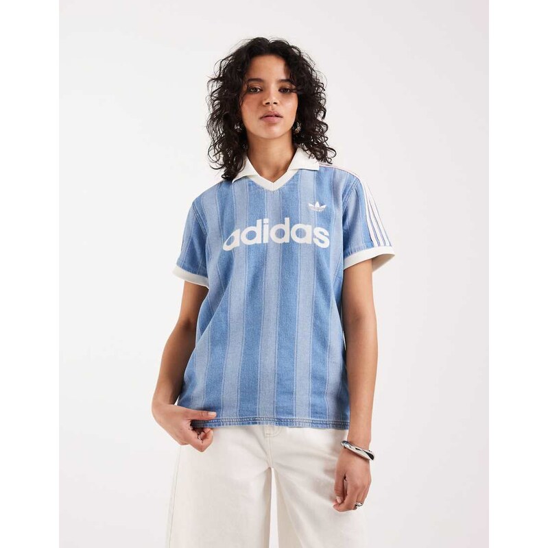 adidas Originals denim football top in blue 115711559