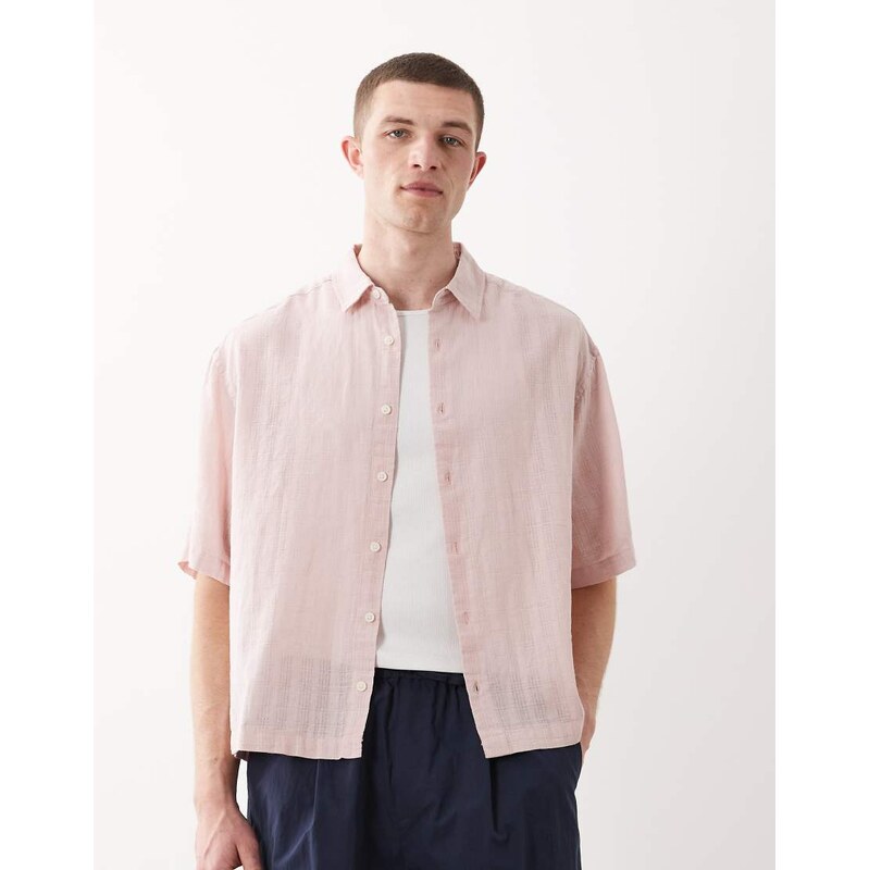 ASOS DESIGN boxy oversized shirt with linen in pink