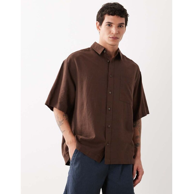 ASOS DESIGN oversized linen blend shirt in brown