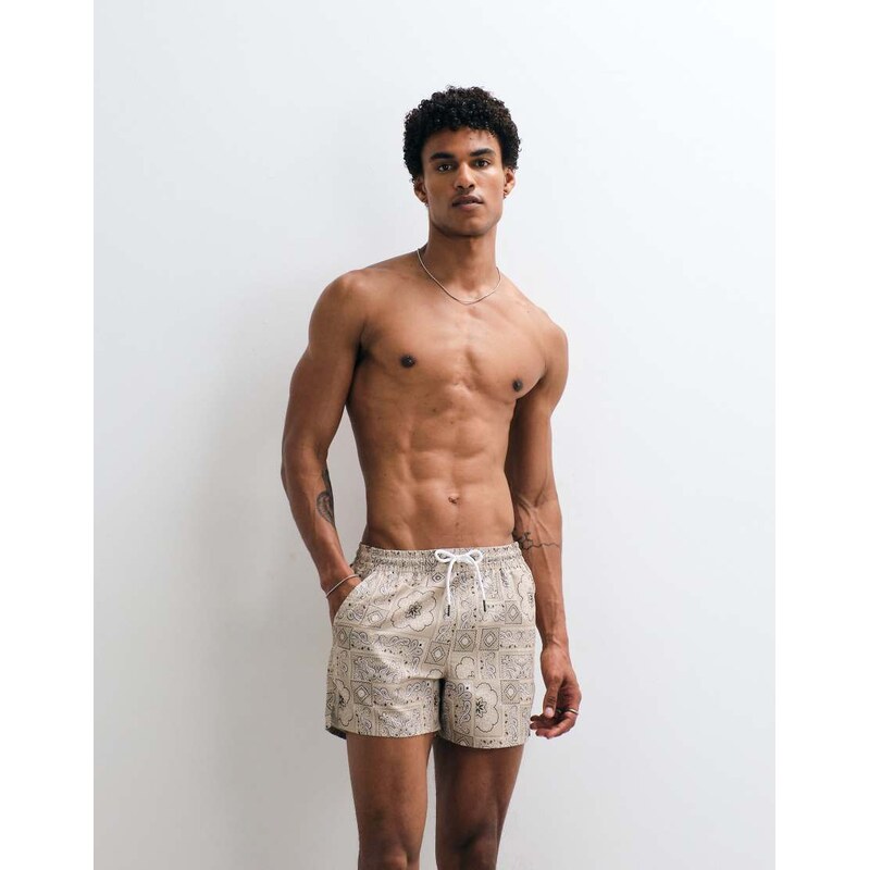 Aray bandana print swimshort in stone-Neutral