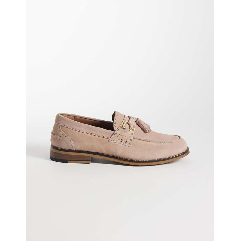 ASOS DESIGN light pink suede loafers with tassel