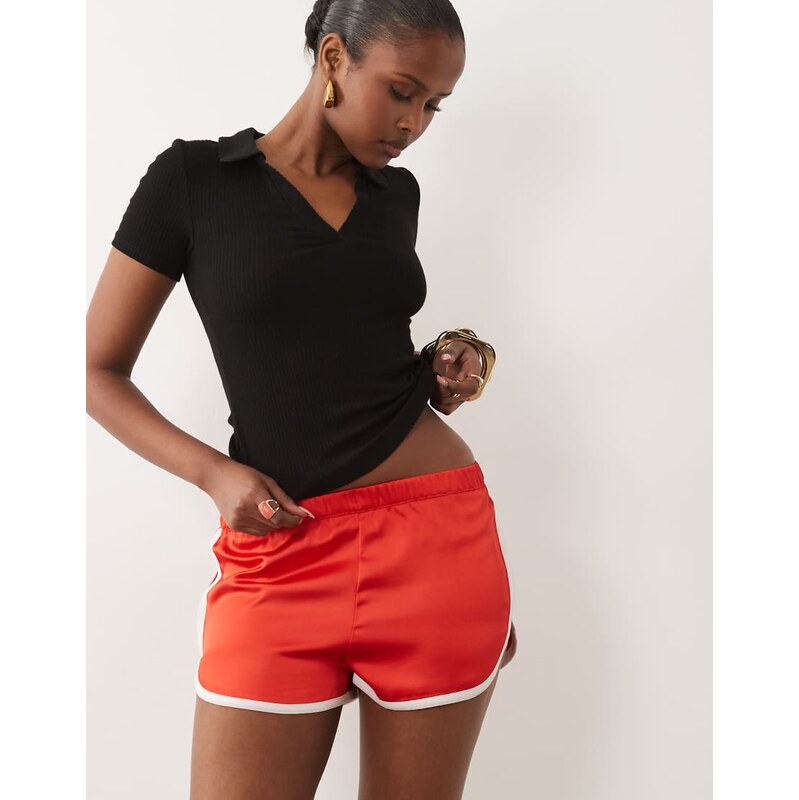 ASOS DESIGN contrast seam satin runner short in red and white