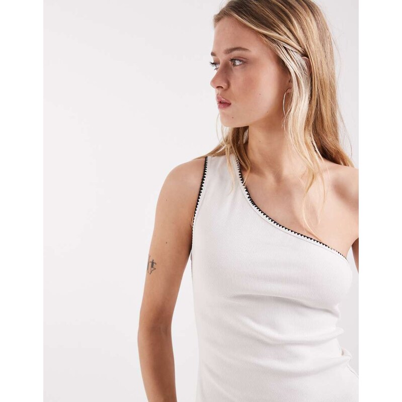 ASOS DESIGN ribbed one shoulder vest with blanket stitch detail