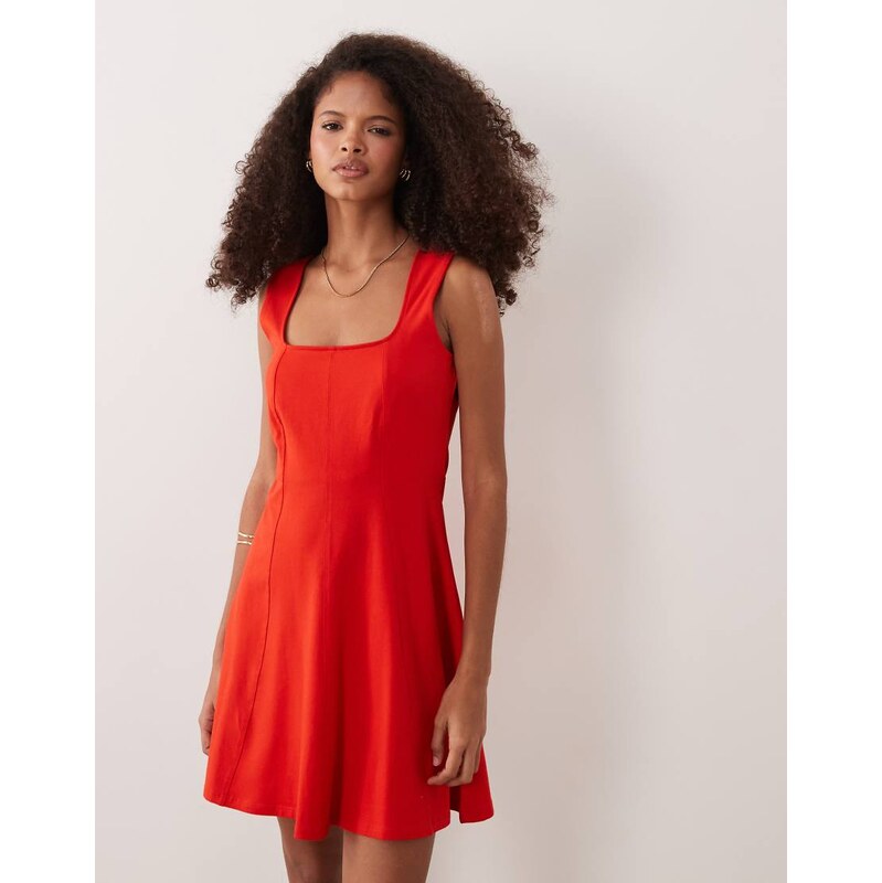 ASOS DESIGN square neck seam detail mini dress in red