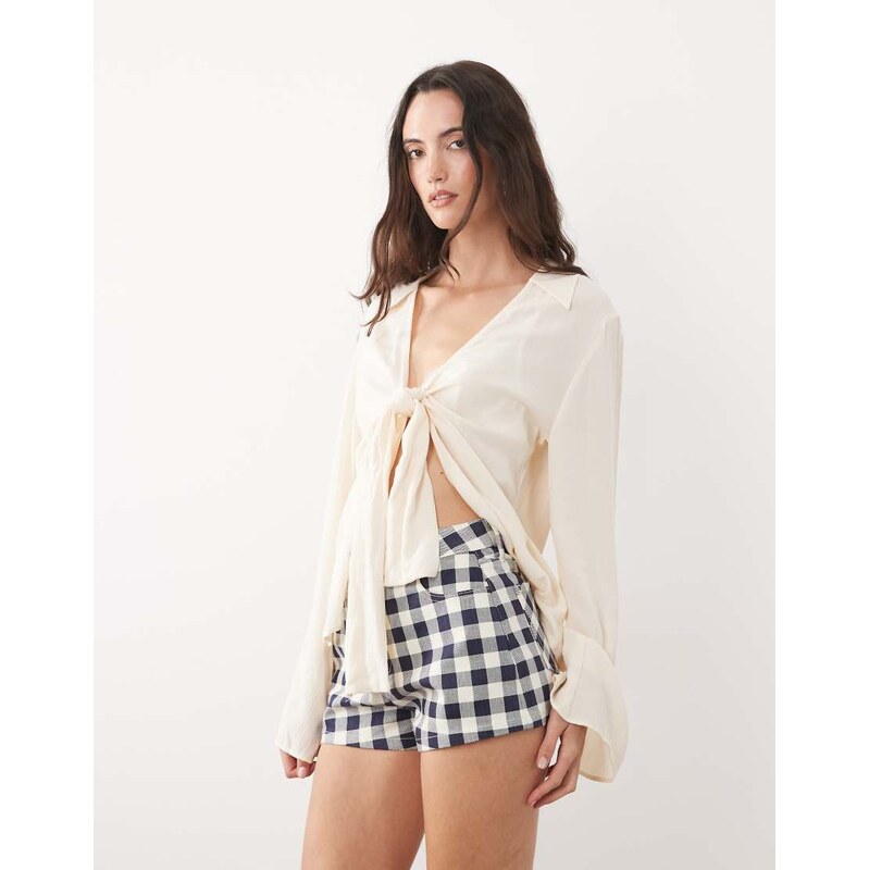 Nobodys Child Bexley denim mid waist mini short in navy gingham