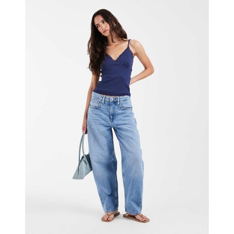 ASOS DESIGN contrast lace detail v neck cami in navy