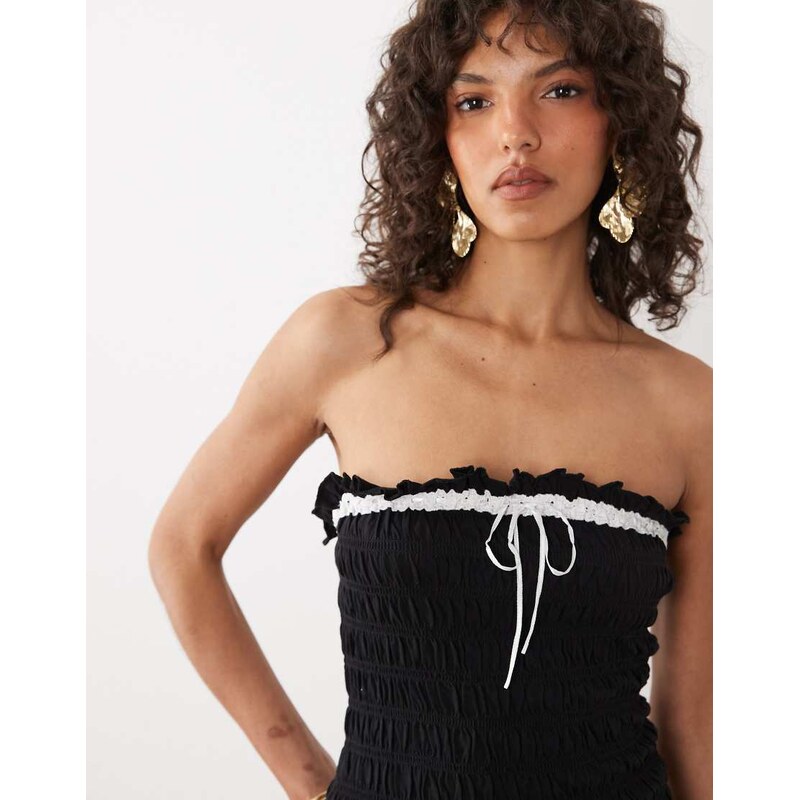 Nobodys Child cotton shirred bodice bandeau top with contrast detail 115711695
