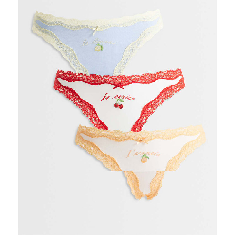 Lindex Wilma 3 pack lace trim brazilians in pastel mix-Multi 115711704