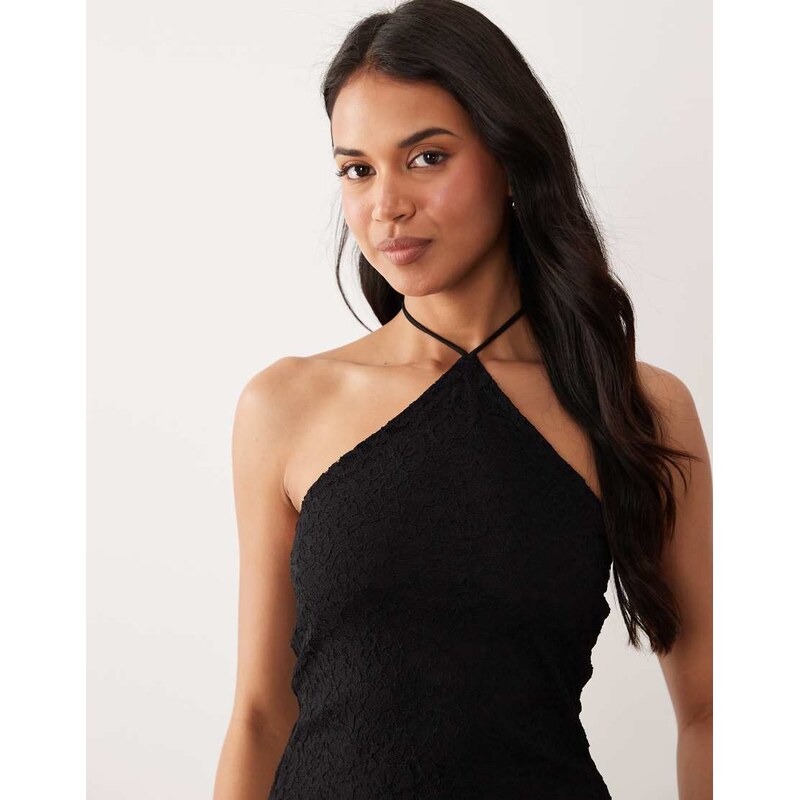 ASOS DESIGN co-ord lace halter neck top in black