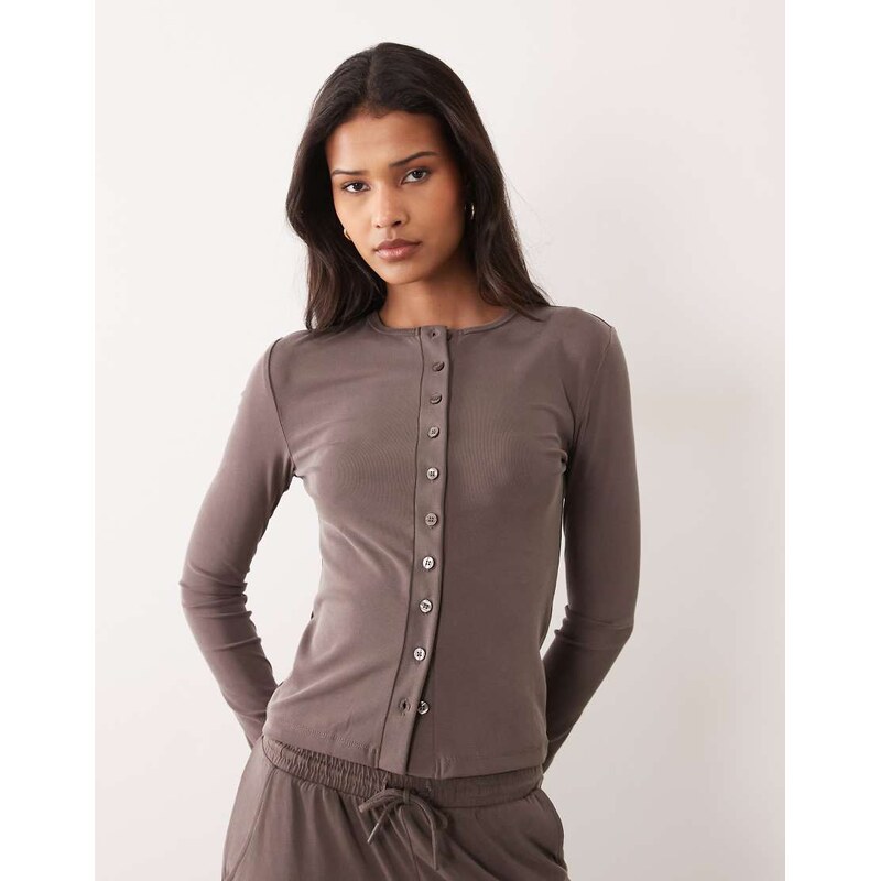 River Island soft touch cardigan co-ord in dark brown 115711785
