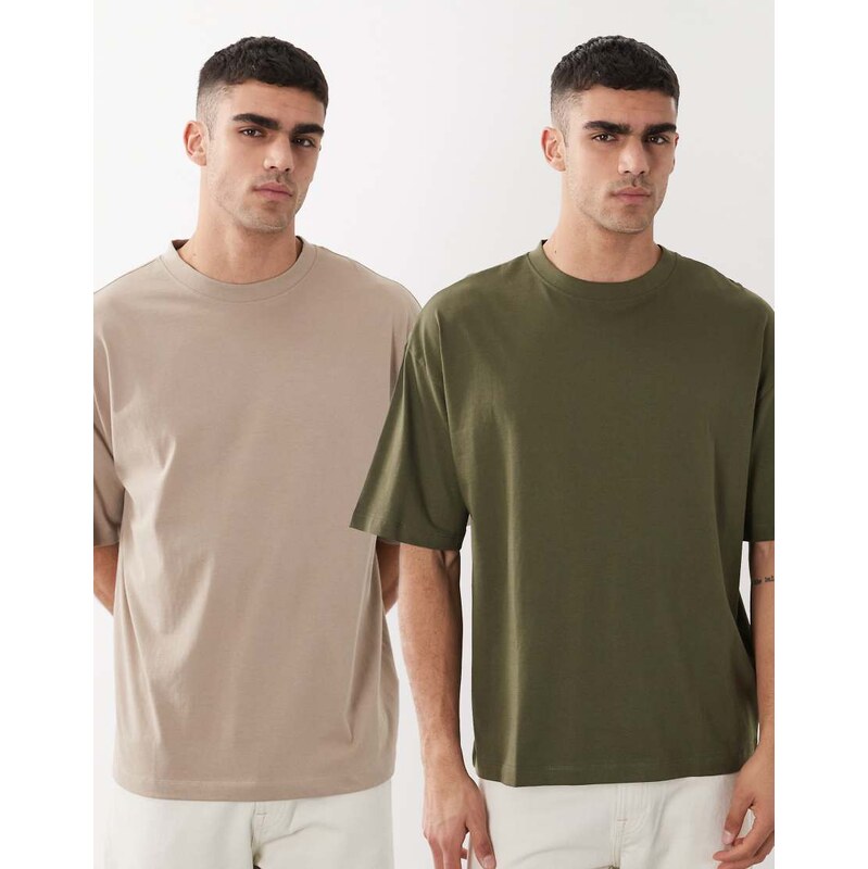 ASOS DESIGN Essentials 2 pack oversized t-shirts in stone and