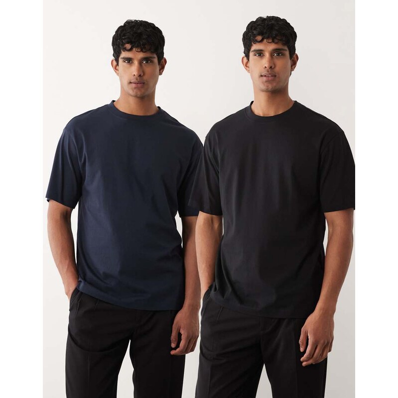 ASOS DESIGN Essentials 2 pack relaxed t-shirts in black and navy