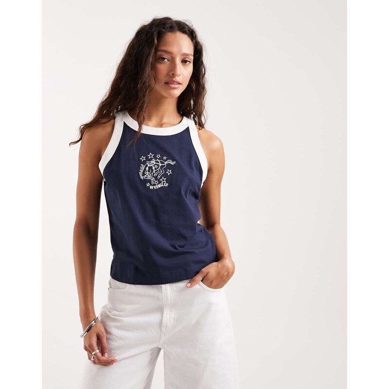 Wrangler ringer tank top in white and navy-Multi 115711851