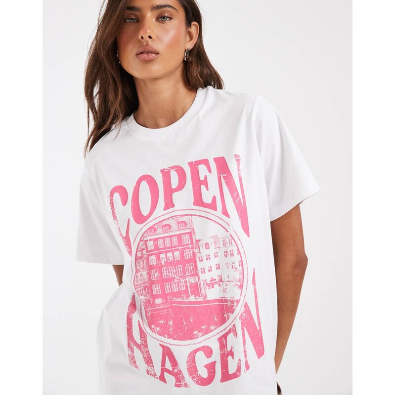 ASOS DESIGN regular fit tee with copenhagen graphic in white