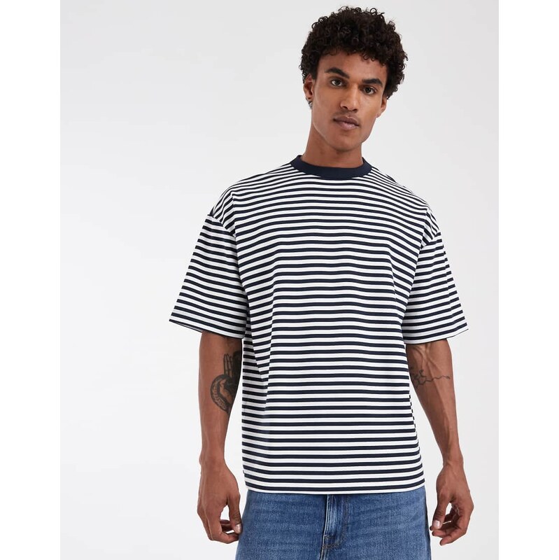 ASOS DESIGN breatheMAX oversized t-shirt in navy stripe-Multi