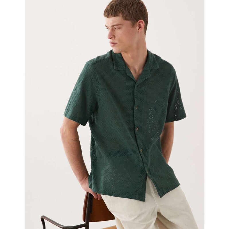 ASOS DESIGN relaxed revere texture shirt in green