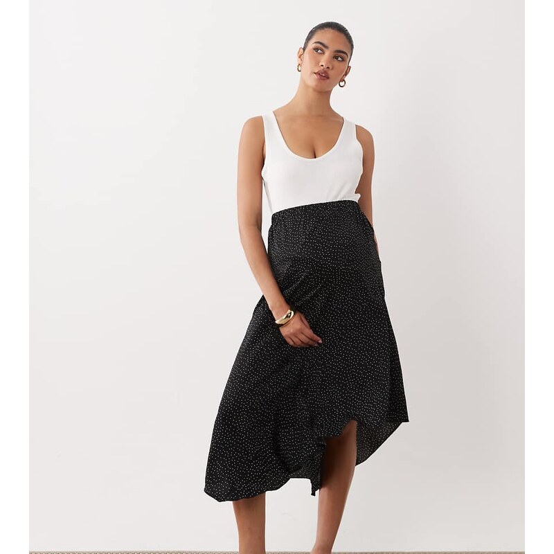 Mama.licious Mamalicious Maternity woven maxi skirt in black and white 115711898